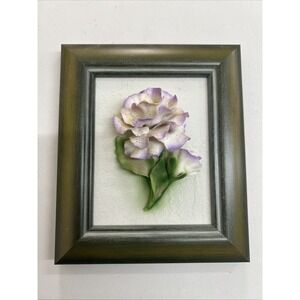 Vintage Faber Capodimonte Porcelain 3D January Carnation Framed 7"x6" Italy COA